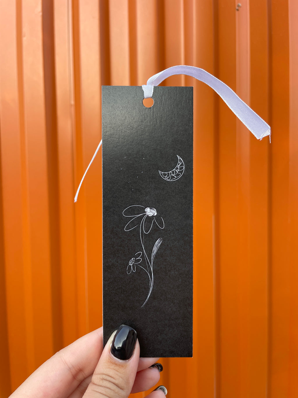 Flower and Moon Bookmark with Ribbon