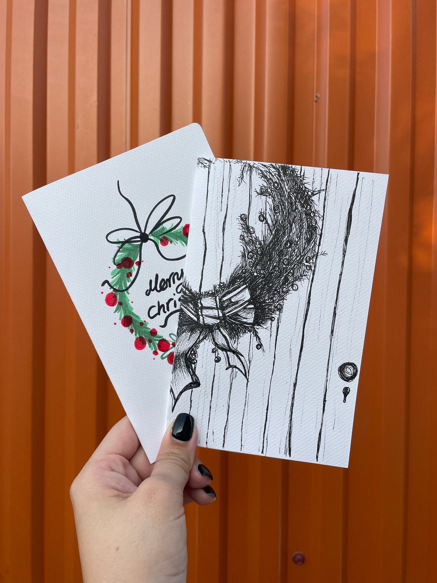 Christmas Wreath On Vintage Door | Handmade Card