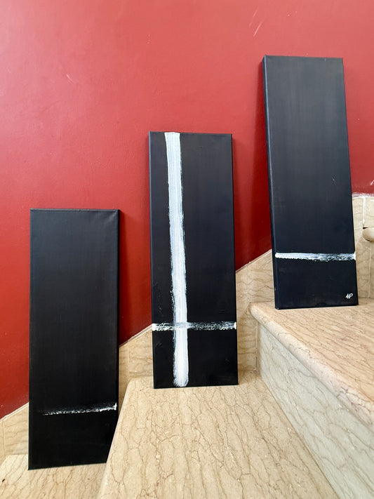 Squared Black | Contemporary Abstract Triptych Painting