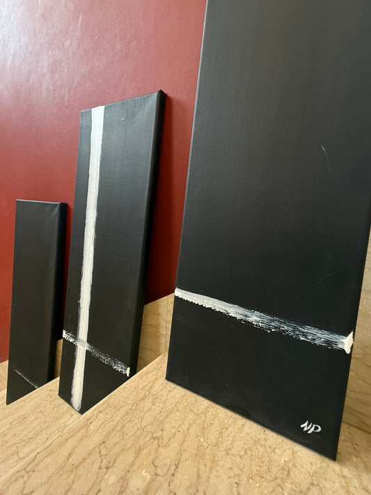 Squared Black | Contemporary Abstract Triptych Painting