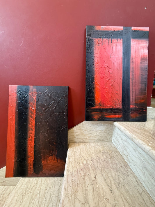 Squared Red | Contemporary Abstract Two Set Painting