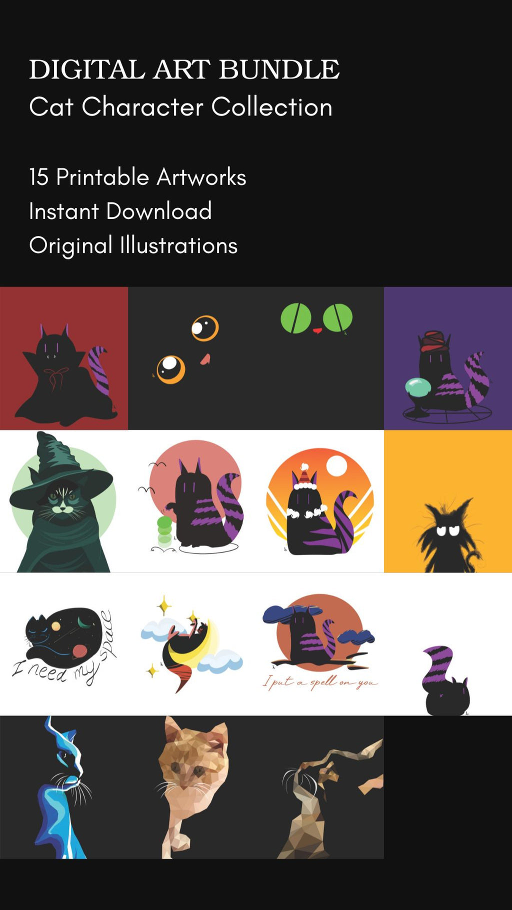 Cat Art Digital Bundle – Cute Cat Illustration Prints