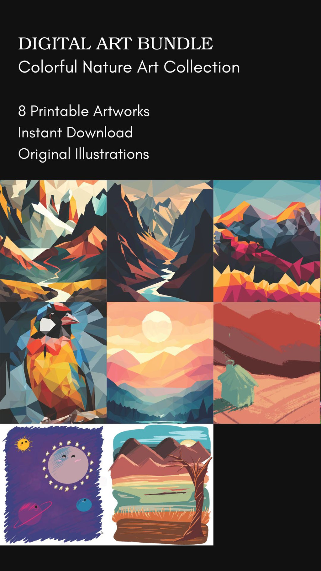 Colorful Nature Digital Art Bundle – Vibrant Nature Illustration Prints