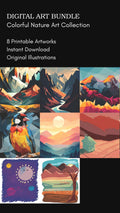 Colorful Nature Digital Art Bundle – Vibrant Nature Illustration Prints