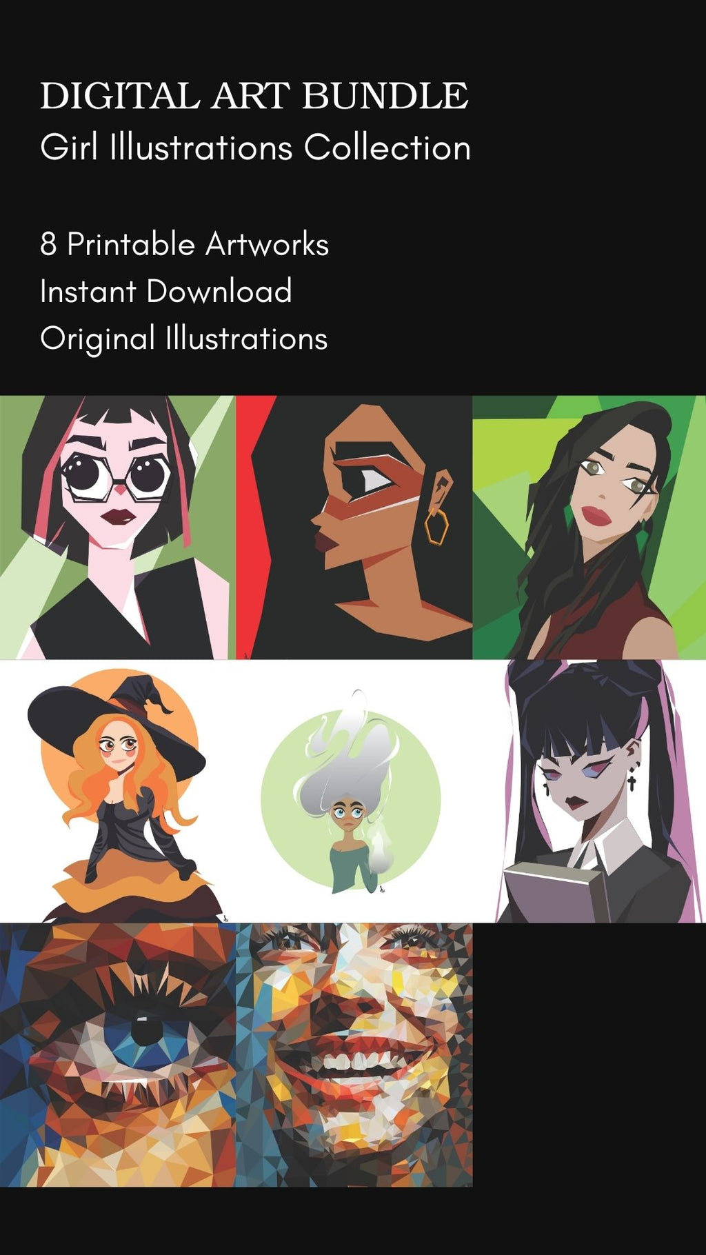 Girl Illustrations Digital Art Bundle – Character Art Prints